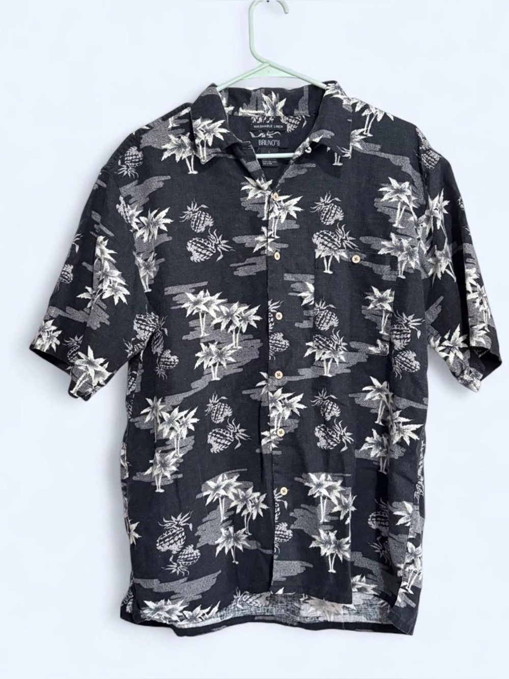 BRUNO'S Black Pineapple Palm Tree Print Short-Sleeve Button-Down Shirt